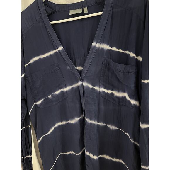 Athleta Blue White Striped Button Up Tie Dye Swim Cover Up Silk Blend Sz M - Picture 5 of 9